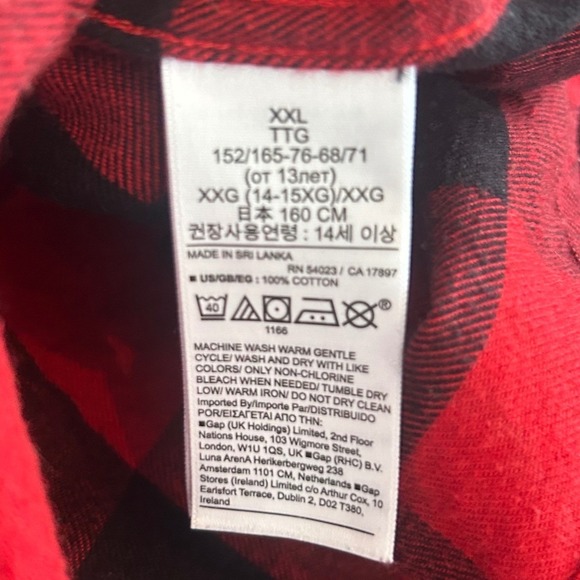 Gap Kids Red Black Buffalo Plaid Flannel Shirt Long Sleeve Cotton Sz XXL Holiday - Picture 5 of 5